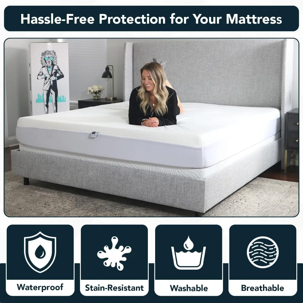 غطاء مرتبة كوين مقاوم للماء - ناعم جدًا، مقاوم للبقع، واقي قابل للغسل في الغسالة للمرتبة #3