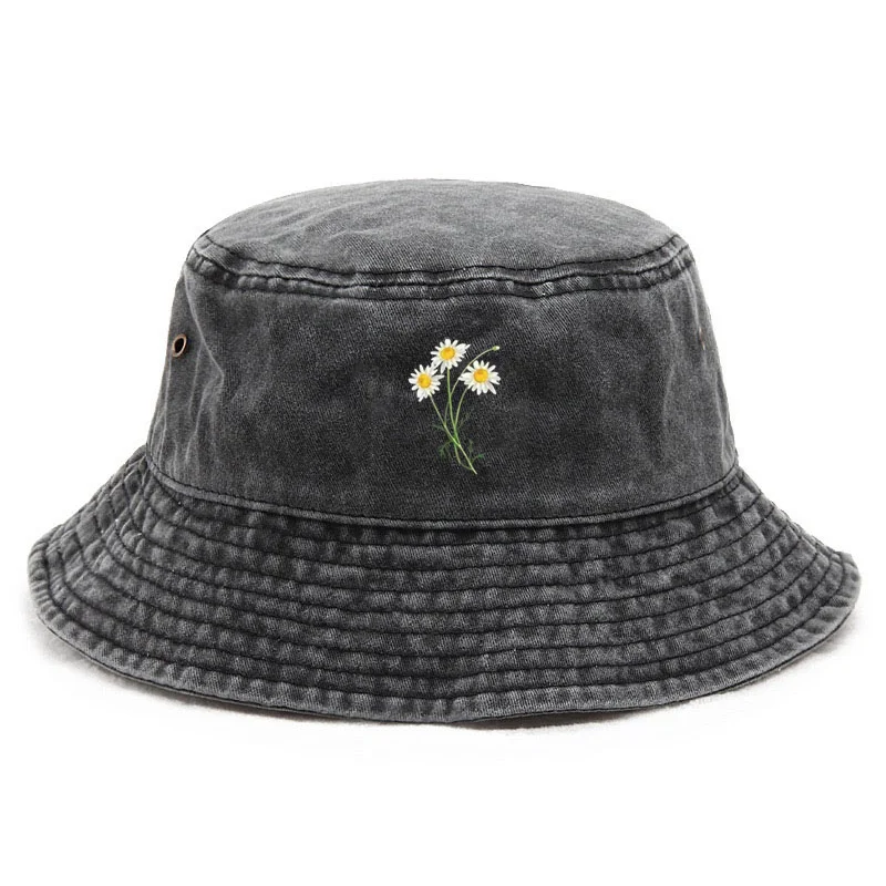 Customize Flower Cotton Washed Bucket Hat Vintage Fishing Hat for Women Sun Protection Outdoor Garden Party Cap Bohemian Design