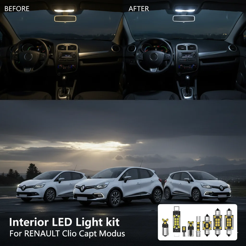 For RENAULT Clio Captur Modus 2004 2006 2008 2010 2012 2013 2015 2018 2019 2020 Car Interior Light LED Kit White Canbus