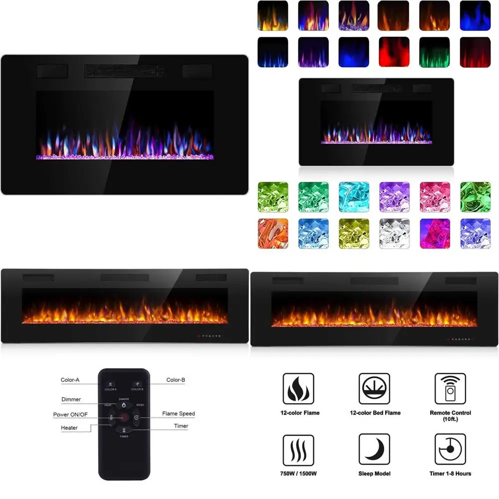 

30-дюймовый электрический каминный обогреватель — встраиваемый в стену и настенный линейный камин с многоцветными вариантами