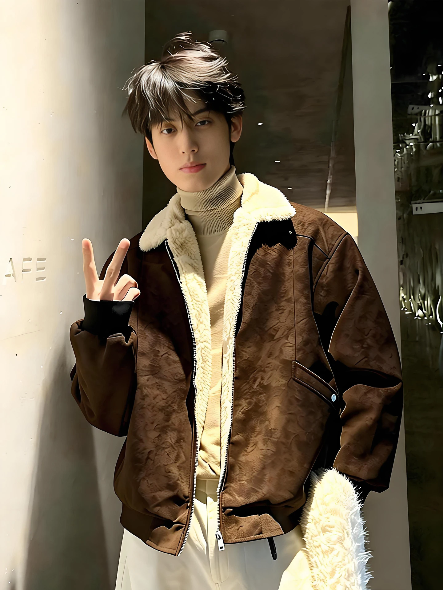 

Thiened ort Dyed Lamb Velvet Jaet Men's Winter Fce Lined Coat Couple Turn-down Collar Cotton Clothes Casual Outerwear