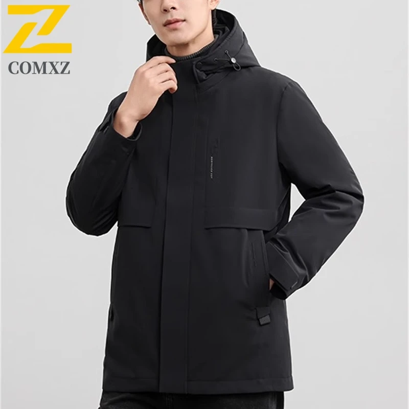 COMXZ الشتاء مقنعين أسفل سترة الرجال فضفاضة تناسب بلون الأبيض بطة أسفل أعلى الشباب الحد الأدنى الحرارية موضة معطف رياضي غير رسمي #1