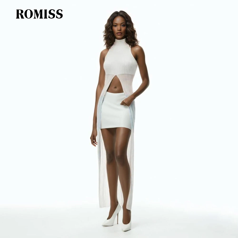 

ROMISS Solid Slimming Elegant Sweater For Women Turtleneck Sleeveless High Waist Minimaliat Split Chic Sweaters Female New