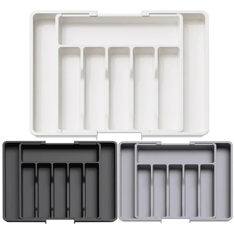 Cutlery Drawer Organizer Adjustable Kitchen Utensil Tray Storage Holder Divided Organizer for Knives Forks Spoons Tableware
