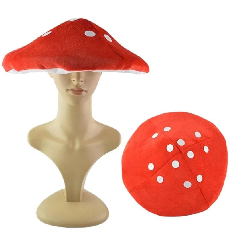 성인 박제 버섯 모양 모자 크리스마스 파티 플러시 모자 성인 카니발 사진 모자 할로윈 파티 축제 모자