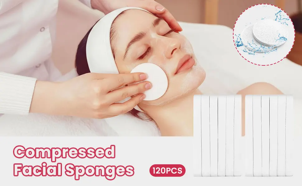 120 Stück Komprimierte Natürliche Zellulose-Gesichtsschwämme, Einweg-Peeling-Schwämme, Make-up-Entferner, Reise-Spa-Reinigungspads – Detail 1