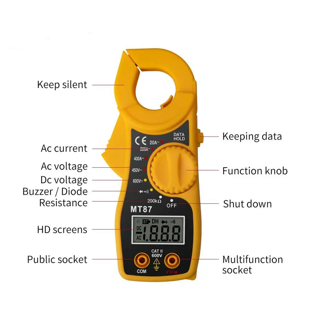 2024 Professional Portable Mt87 Digital Clamp Meter Multimeter Dc Ac Voltage Current Tongs Resistance Amp Ohm Tester Electronic