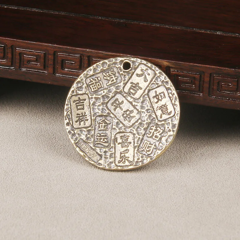 Vintage Brass Tibetan Yellow Jambhala Round Tag Pendant Tibetan Buddhist Ornament Retro Antique Copper Collectible Handmade Jewe