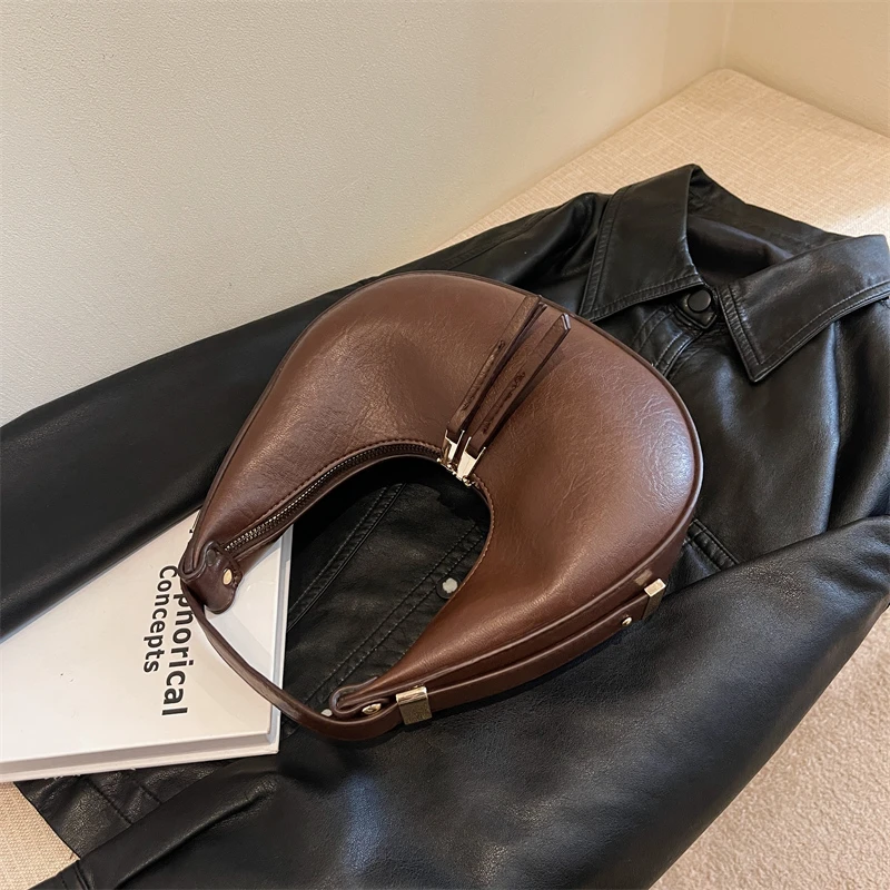 Brand Half Moon Handbag Luxury Pu Leather Underarm Shoulder Bag For Women Designer Handbag Purse 2023 Fashion Armpit Bag Hobos