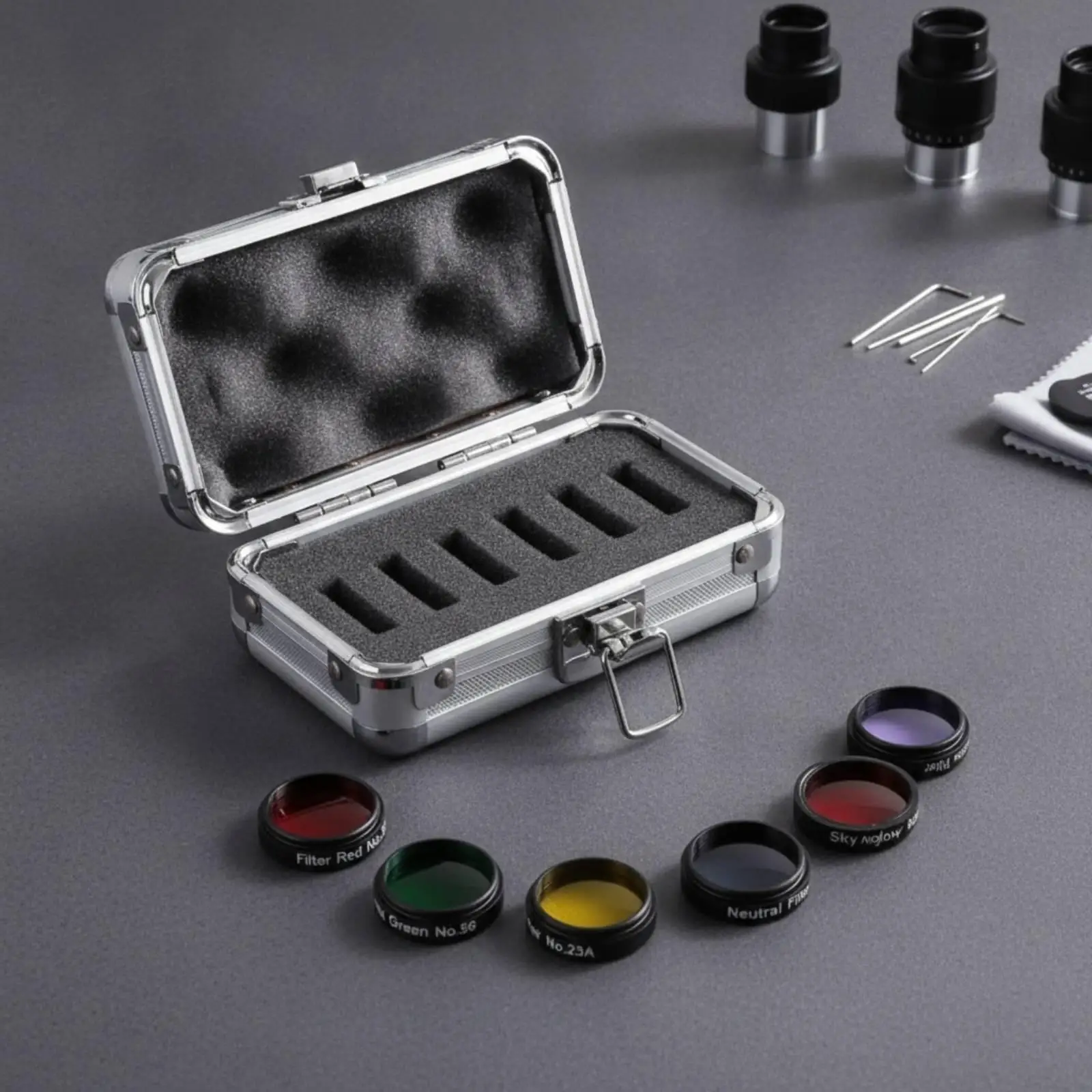 Telescope Color Lens Optical Glass Filter Six Colors Threaded Frame with Aluminum Case for Astronomy Eyepiece Observation