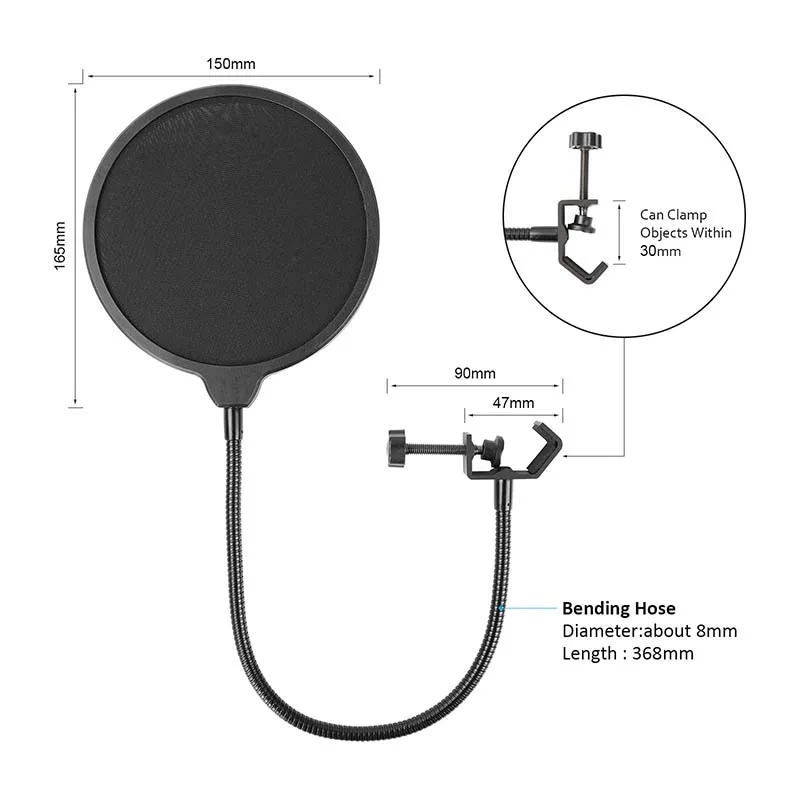 Поп-фильтр для микрофона CAMVATE, двухслойный ветровой экран с подставкой и гибким шлангом 360 ° для USB-микрофона