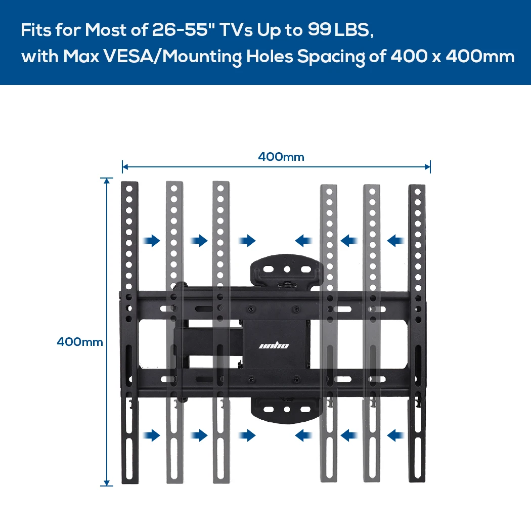 Imagem -04 - Braço Longo tv Wall Mount Bracket Canto Full Motion Tilt Swivel para 2655 Polegada Lcd Led 4k Flat tv Grande Capacidade 66 Lbs