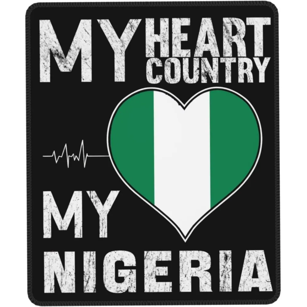 Muismat met Nigeriaanse hartvlag - Premium antislip bureaumat met gestikte randen voor gaming en kantoorgebruik, 7 x 11 inch