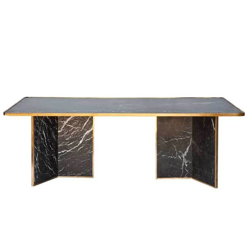 

Chinese Style Dining Table Marble Rectangle North American Black Walnut Light Luxury Villa Model Room Design