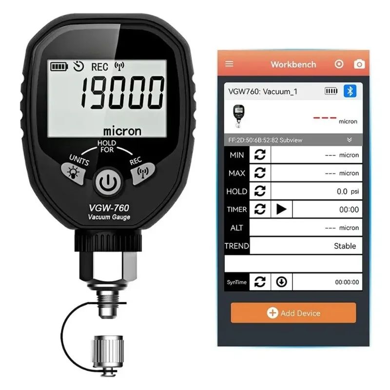 VGW-760 Wireless Digital Vacuum Gauge Micron Gauge for HVAC Micron Meter Refrigerant Vacuum Meter Leakage Test 1/4