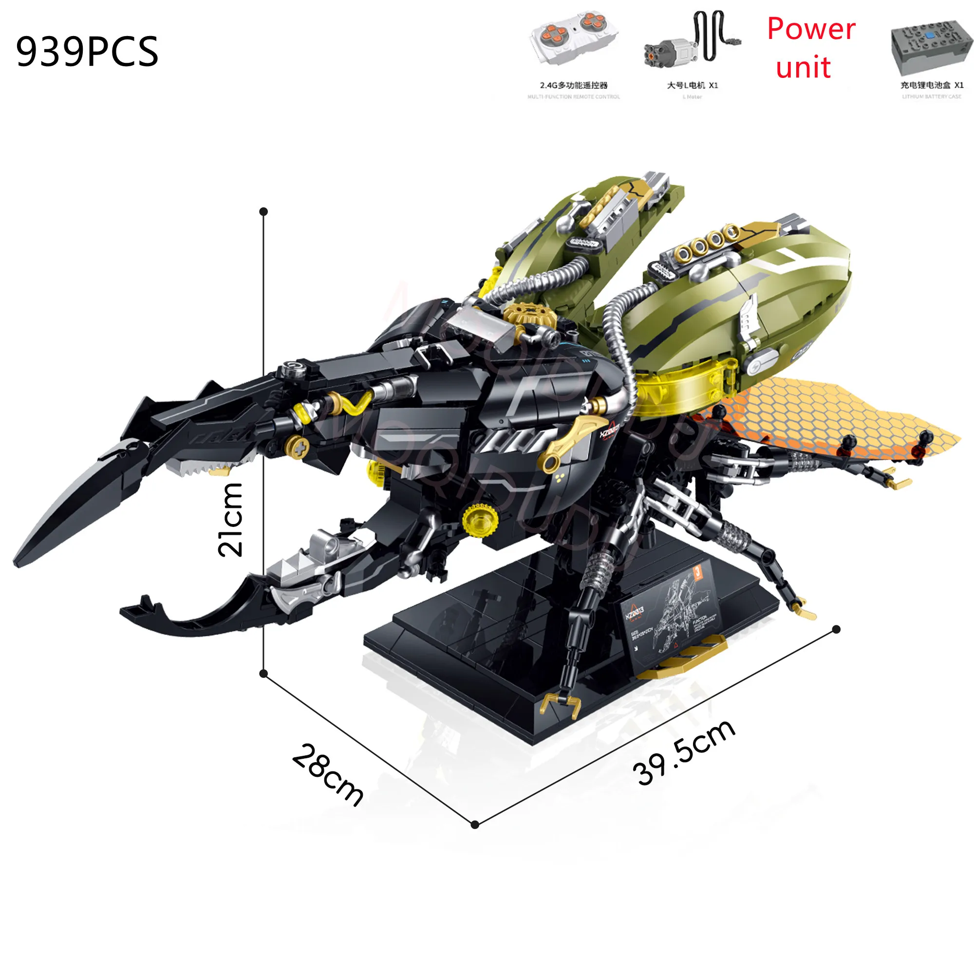 

STEM Remote Control Mechanical Beetle Building Blocks, Cyberpunk Creative Shovel-Stalker-Horned Hercules Beetle Assembling Toy