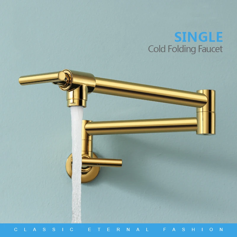 

Folding Faucet Wall Mounted, Solid Brass Kitchen Sink Faucet with Double Joint Swing Arm Single Hole 2 controller Matte Black