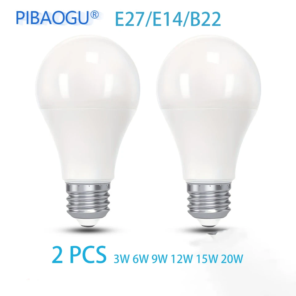 2PCS LED Bulb E27 E14 B22 220V 3W 6W 9W 12W 15W 20W LED Super Bright Light Bulb for Home, Office, Store, Garage, Warehouse