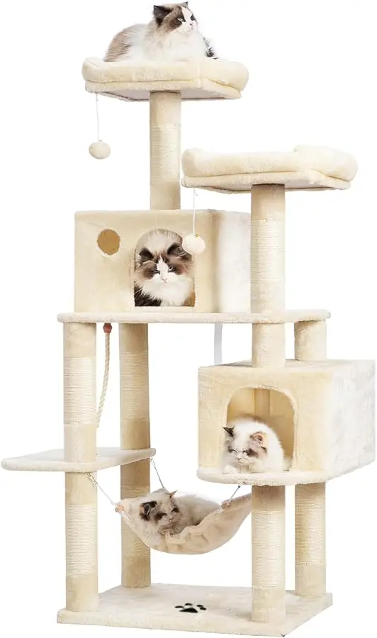 

Hey-brother Large Multi-Level Cat Tree Condo Furniture with Sisal-Covered Scratching Posts, 2 Bigger Plush Condos, Perch Hammock