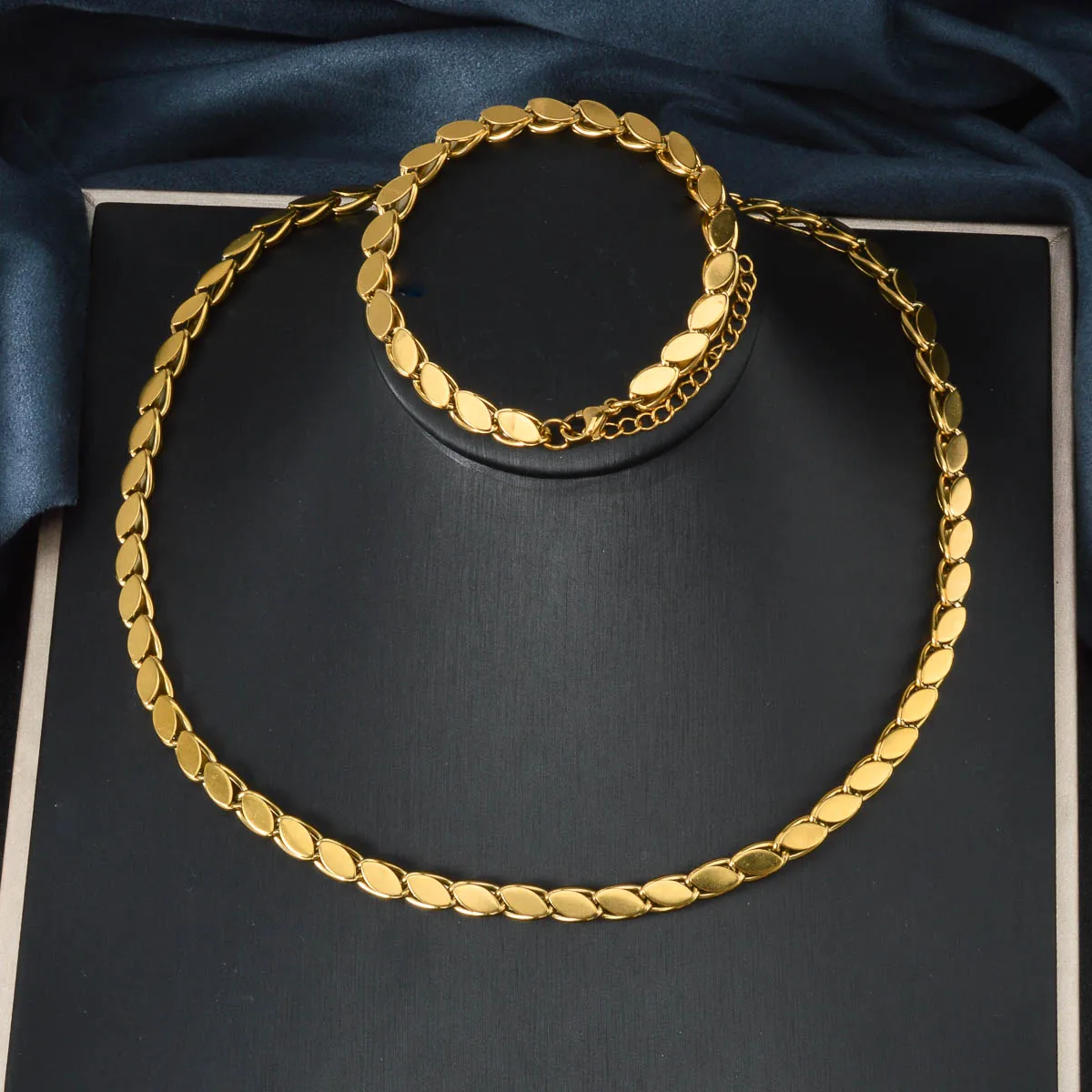 Stainless Steel Gold Plated Necklace Bracelet Set Street Urban Hip Hop Adjustable Chain Unisex Birthday Gift Trendy Jewelry