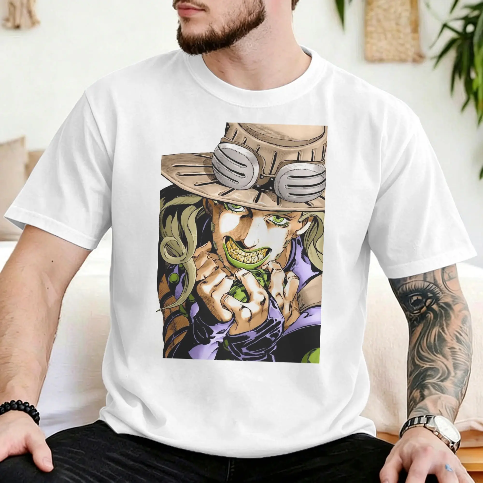 Gyro Zeppeli T Shirts Men Women 100% Cotton Humor T-Shirt Round Collar JoJos Anime  Tee Shirt Short Sleeve Clothes Unique
