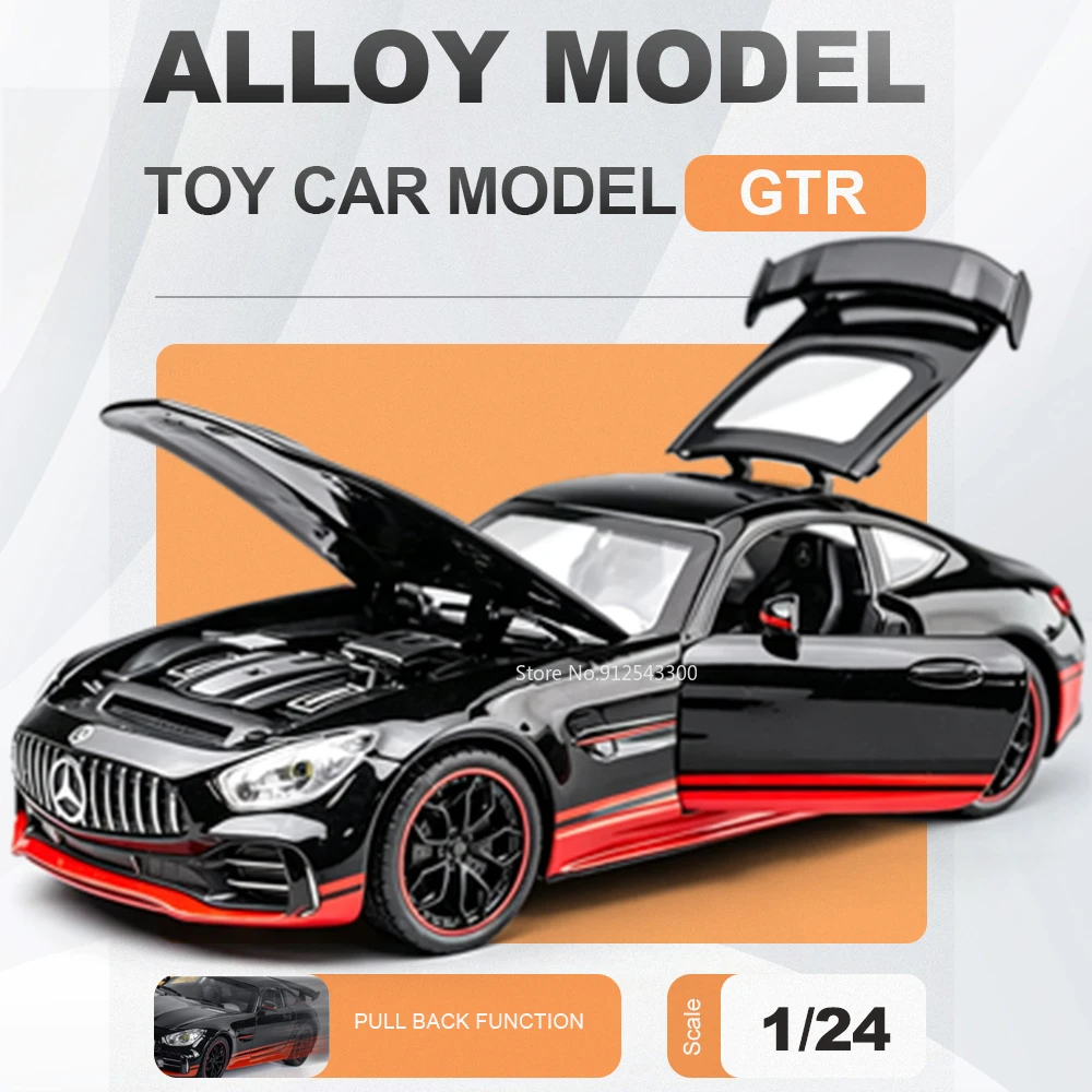 

1:24 GTR SLR 722S Car Model Toy Doors Opened Sound Light Models Pull Back Rubber Tires Vehicle for Enthusiasts Unique Present