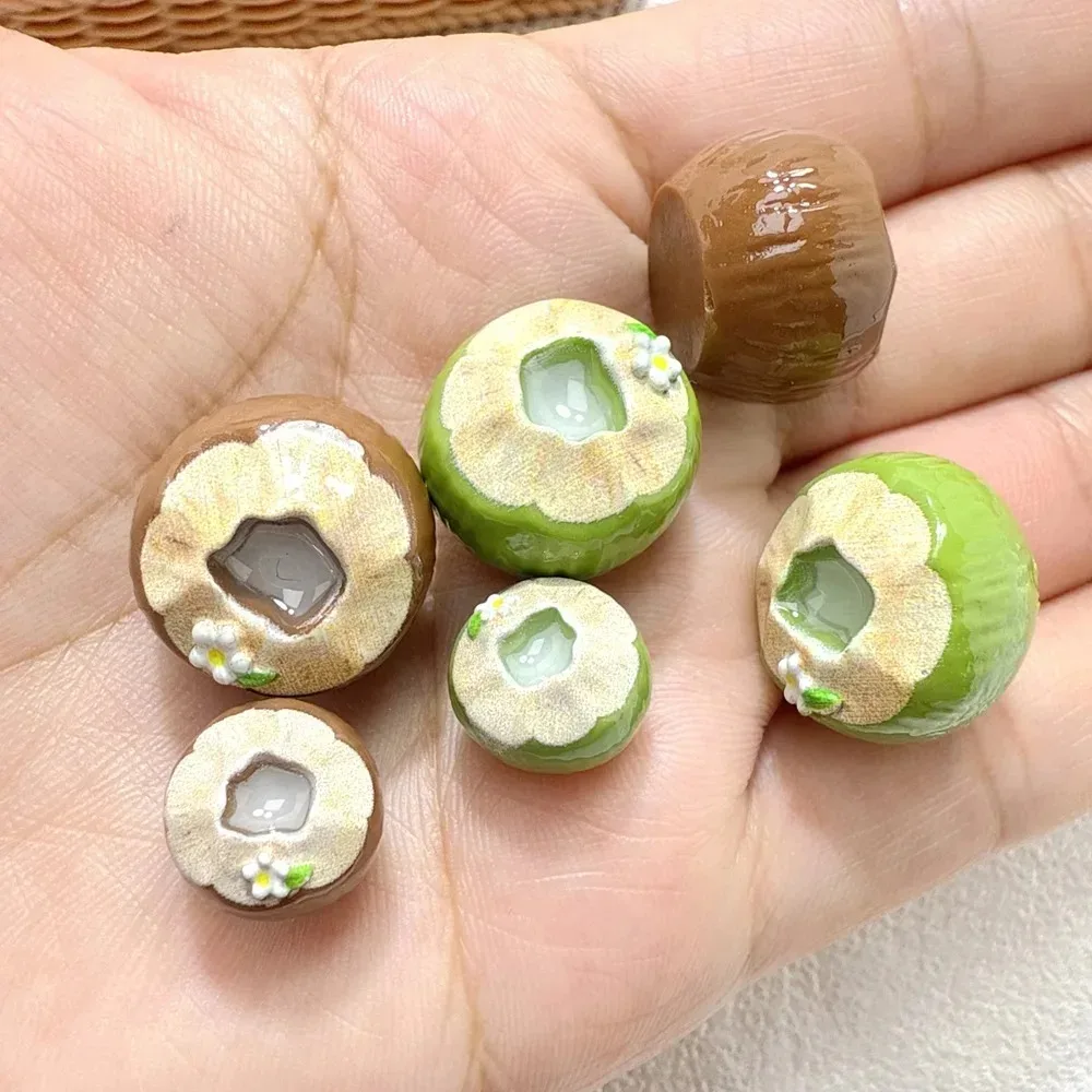 10pcs Simulated 3D Green Coconut Juice Resin Decorative Accessories Miniature desktop figurines making for pendant production