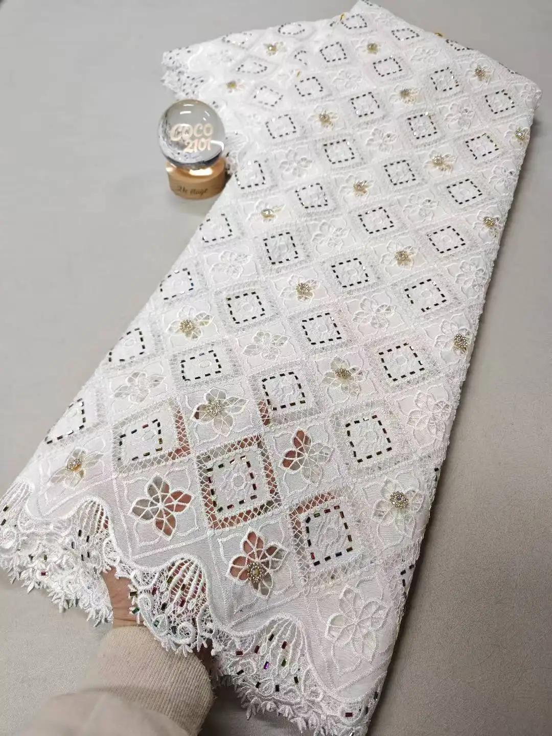 

Nigerian Sequins Tulle High-Quality 2025 Lace Fabric Embroidery African Net Cloth for Prom Dresses Beads 5 Yards XL153