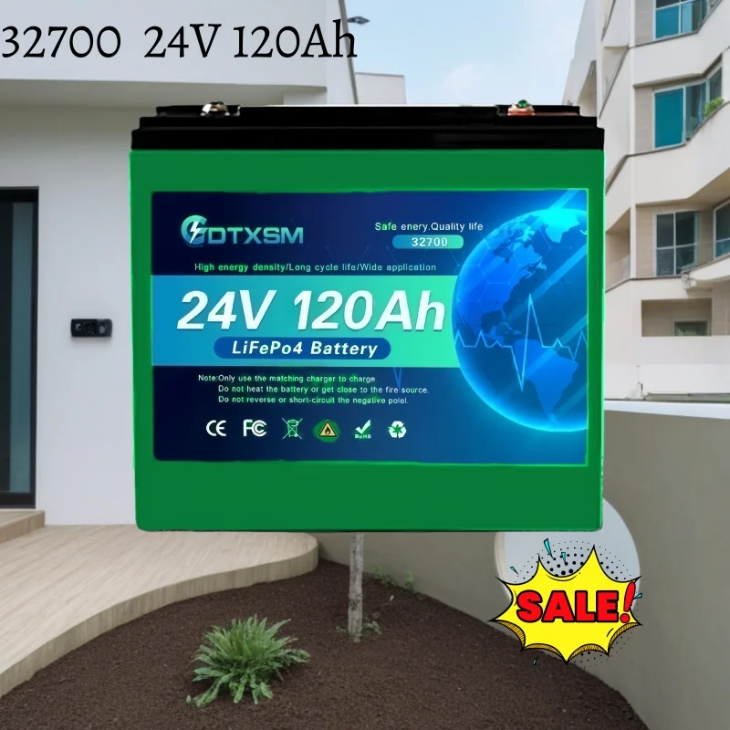 LiFePO4 24V 120Ah ترقية LiFePO4 بطارية ليثيوم فوسفات الحديد ذات سعة كبيرة مع لوحة حماية منفذ 100BMS مدمجة.