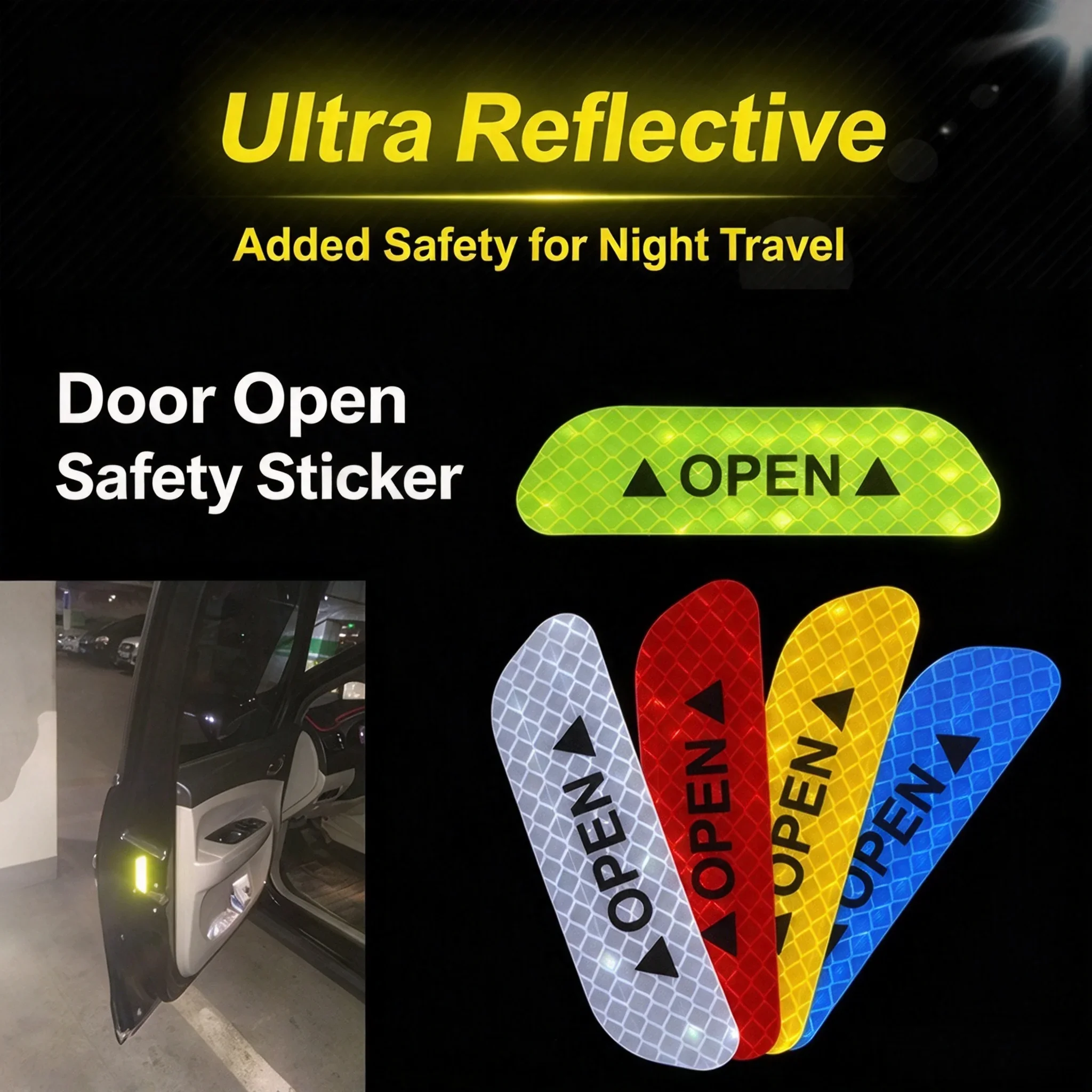 Reflective Car Door Open Warning Sticker Anti Collision Safety Decal Vehicle Body Safety Mark Auto Exterior Protective Sticker