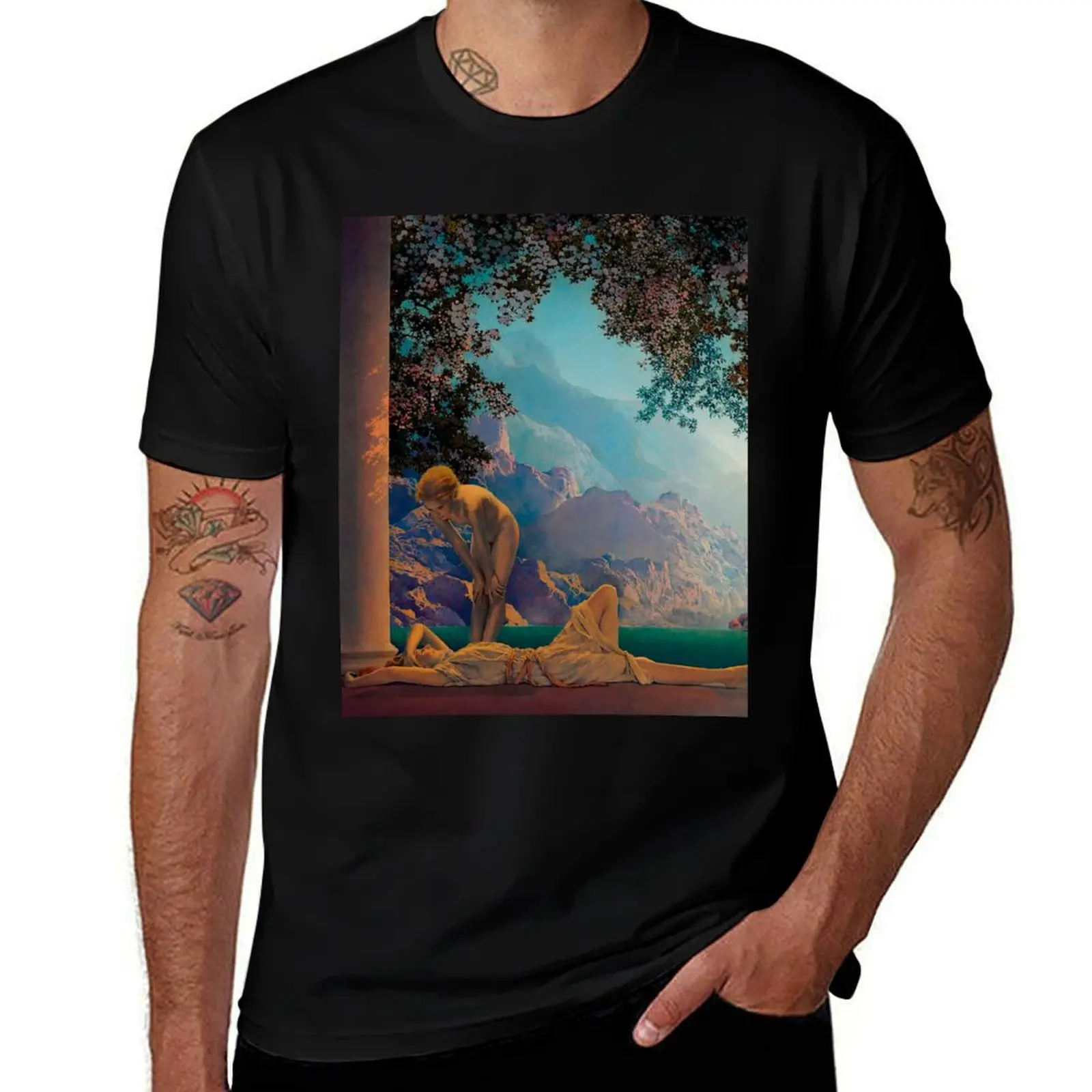 

Daybreak by Maxfield Parrish T-Shirt cotton t shirts high quality man graphic t shirt t shirt man luxury T-shirt
