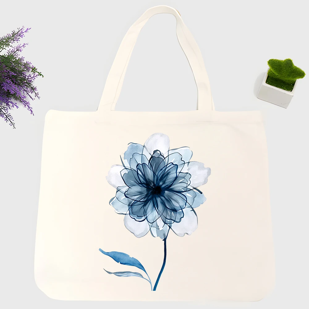 Women's watercolor flower canvas tote bag, artistic design for daily shopping and casual outings
