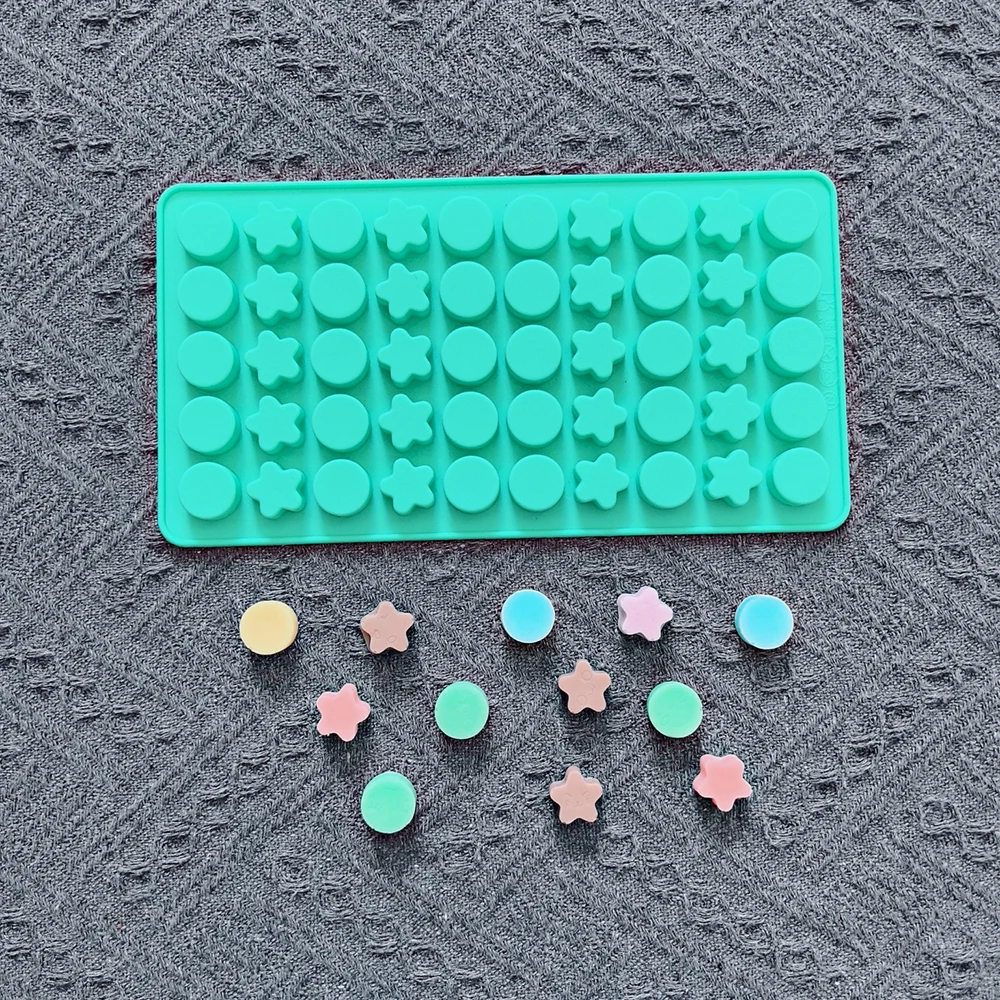 1pc 50 cavity round, five pointed star shaped silicone mold, used for chocolate, desserts, candies, DIY non stick baking molds