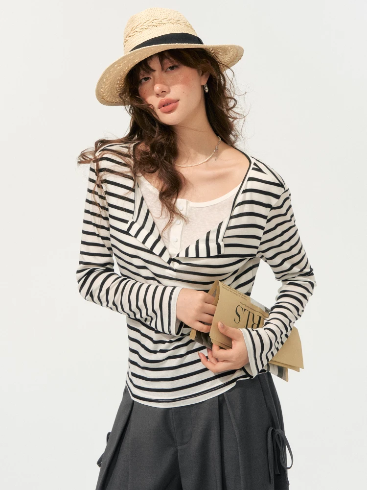 

Fake Two Striped Long Sleeved T-shirts for Women, The lLatest Popular Top of 2025
