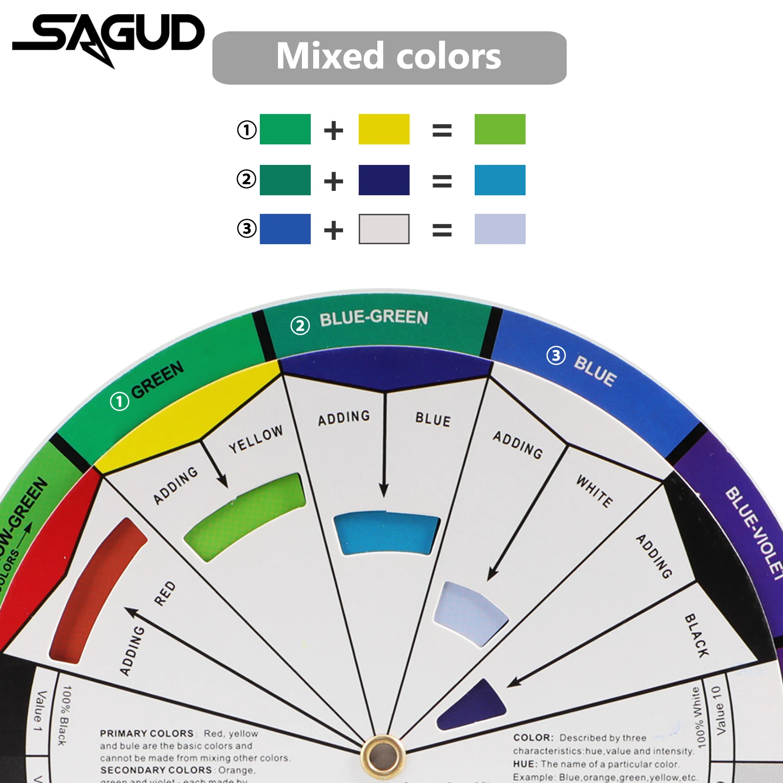 SAGUD 2 Styles Color Wheel Professional 360° Rotating Paper Card Pigment Mini Tool for Nail Tattoo Pigment 24 Color Palette