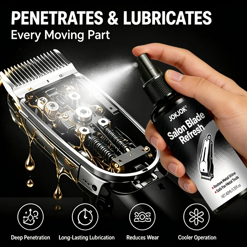 Salon Blade Refresh Spray 40ML Deep Penetrating Lubricant Anti Rust For Hair Clipper Trimmer Scissors Reduce Noise Wear