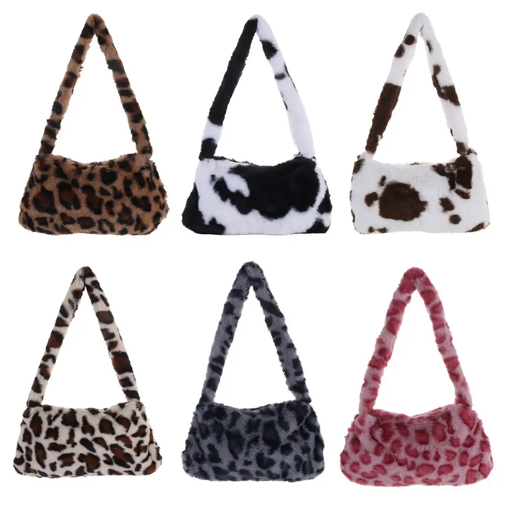

New Fluffy Totes Soft Plush Shoulder Underarm Bag Solid Color Purse Autumn Winter Handbag Women Lady Fashion Storage Pouch