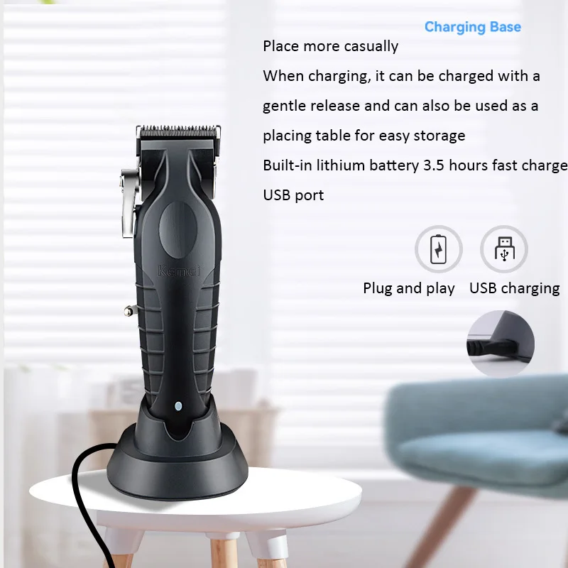 Kemei 2296 Barber Cordless Hair Trimmer 0mm Zero Gapped Carving Clipper Professional Electric Hair Trimmer Tools