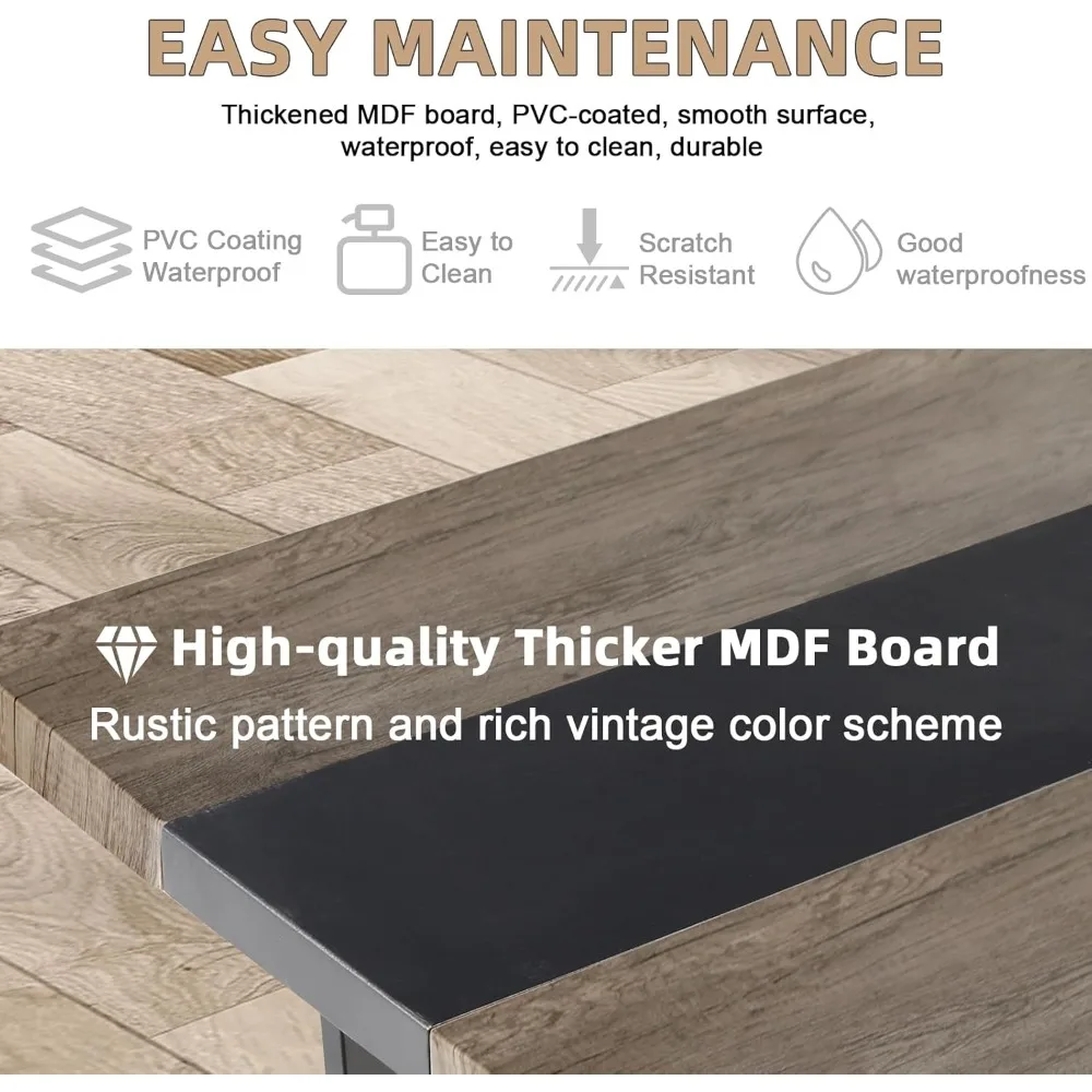 71" 6ft Large Dinner Table for 6-8, Rectangular Farmhouse Modern Kitchen Table – Black & Grey Industrial