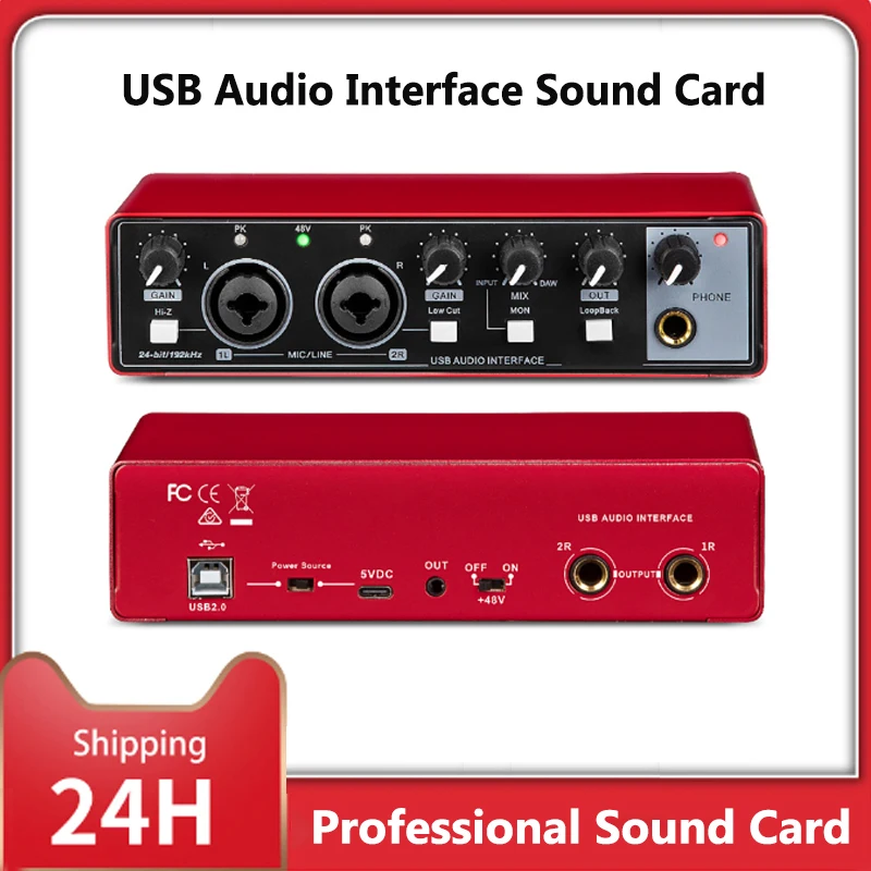 

Professional Audio Interface Sound Card Equipment for Electric Guitar Monitor Loopback USB External Studio Live Recording