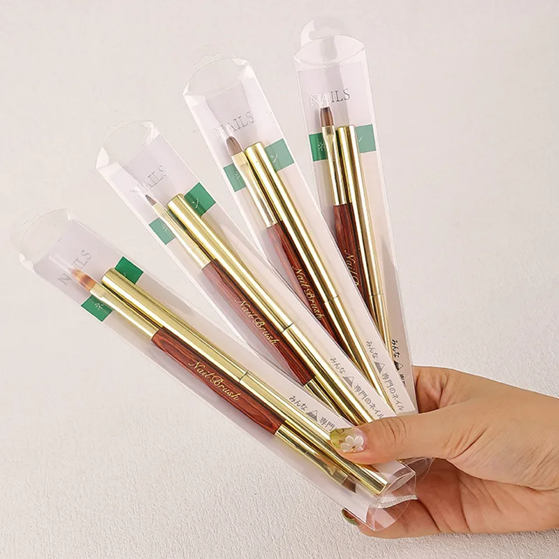 1/4개 골드 더블 헤드 네일 브러쉬 드로잉 브러쉬 라이너 브러쉬 페인팅 펜 젤 폴리쉬 크리스탈 네일 아트 매니큐어 도구 네일