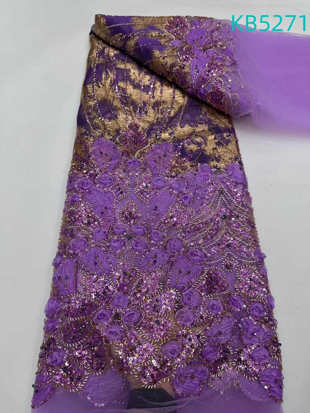 2025 Latest African Trim Fabric Beaded Dubai Sequins Tulle Lace Fabric Embroidered Applique Nigerian Fabric For Sewing KB5271