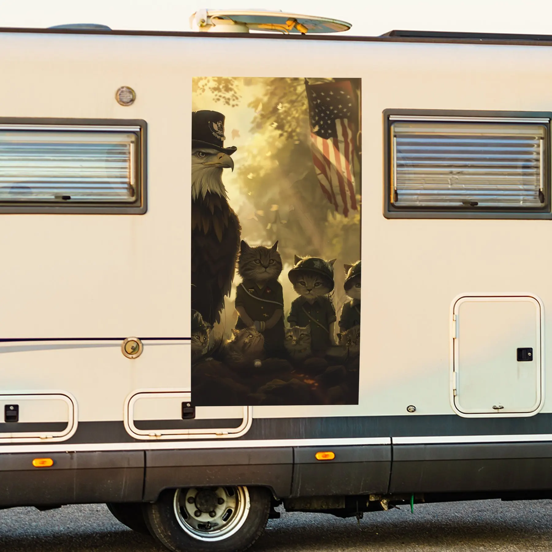 

Отряд орла и котенка, милые военные животные, наклейка на автомобиль с американским флагом, виниловые обертывания для дома для украшения и защиты