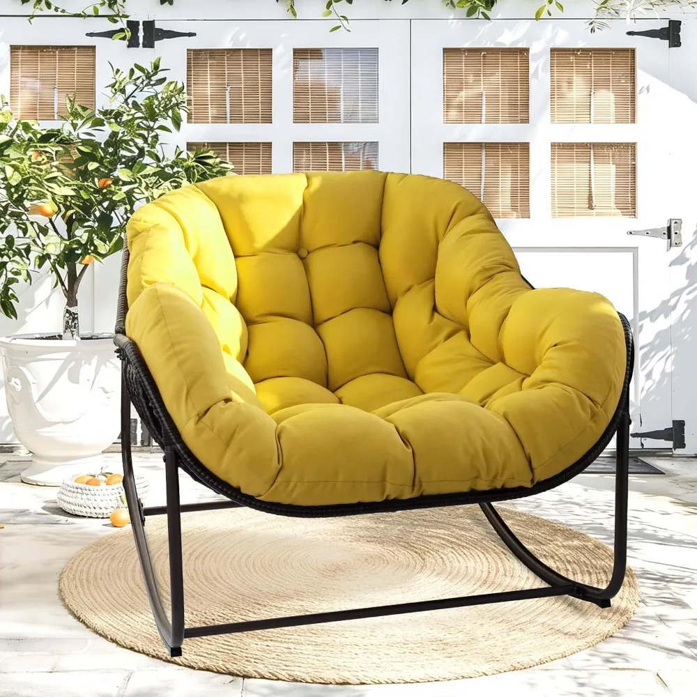 Papasan Rocking Chair Indoor & Outdoor, Oversized Egg-Shaped Papasan Rocker with Cushion & Pillow, All-Weather, Customized
