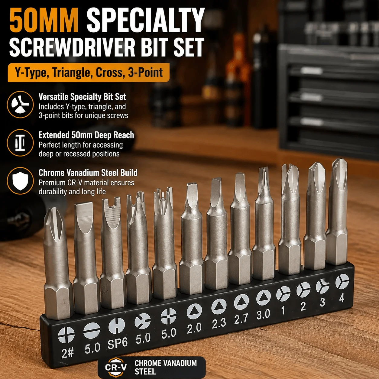 Specialty Screwdriver Bit Set 50mm Extended Deep Reach Y-Type Triangle 3-Point Security Bits CR-V Steel Electronic Repair Tool