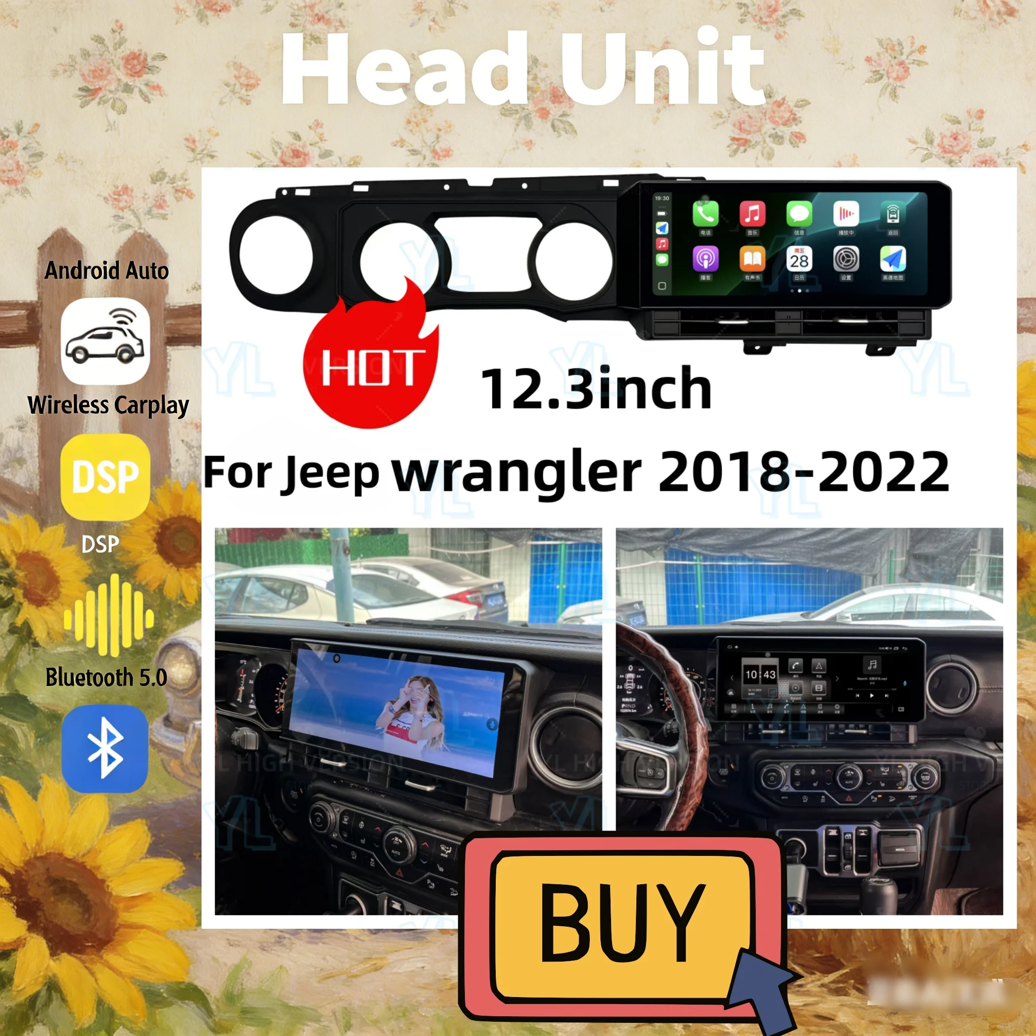 

12,3-дюймовый автомобильный радиоприемник для Jeep Wrangler JL 2018-2022 с Android Auto, GPS-навигацией, мультимедиа, стереосистемой и DSP