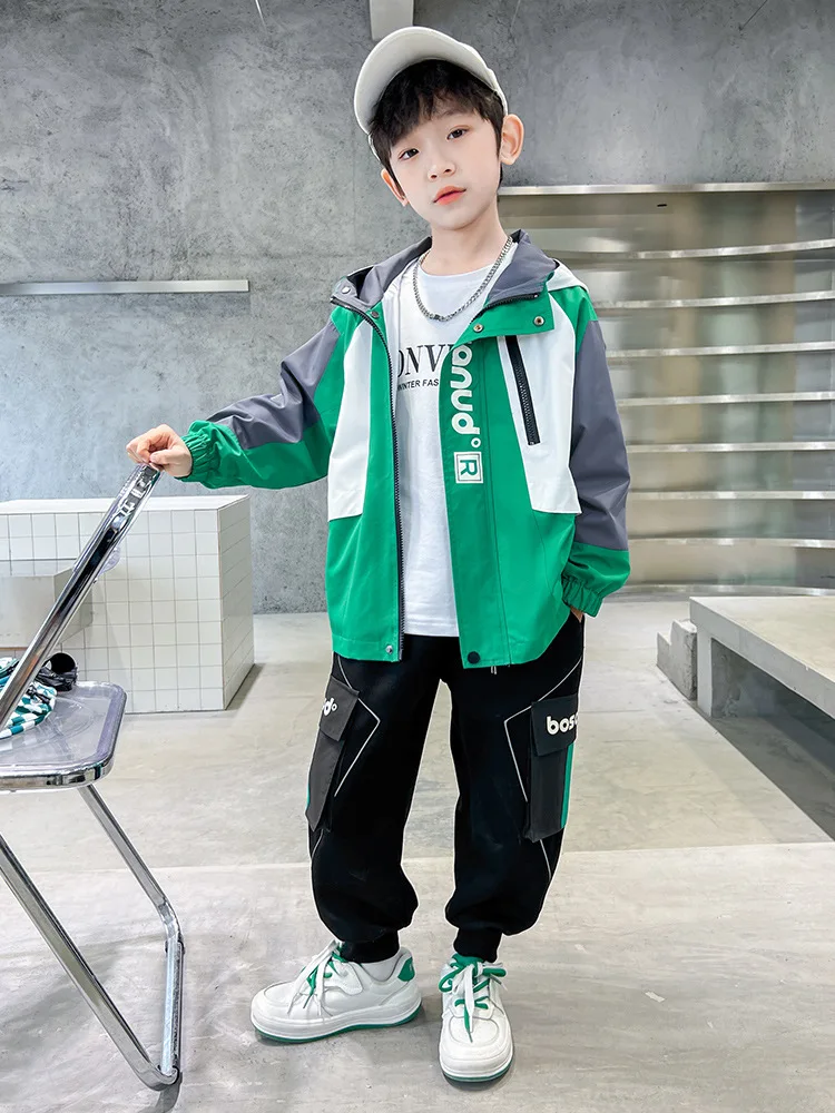 3-12Yrs Children\'s Clothing Boy Suit Spring &Autumn 2022 Fashion Letter Splicing New big children\'s sports Sets two-piece suit