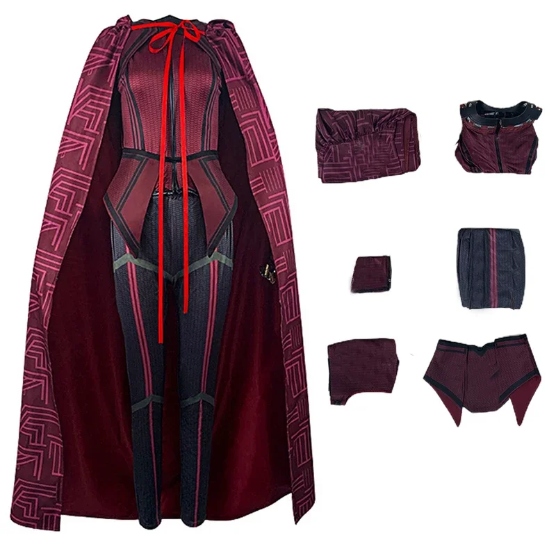 WWA vision Burgundy witch cosplay costume women adult ruffles top pants Halloween carnival costumes Maximoff