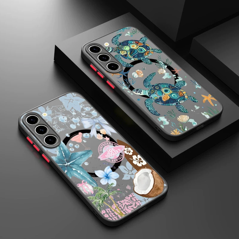 Turtle Print Magnetic Case For Samsung Galaxy S26 S25 S23 S22 S24 Ultra S24 S25 FE For Magsafe Matte Acrylic Hard Phone Cover