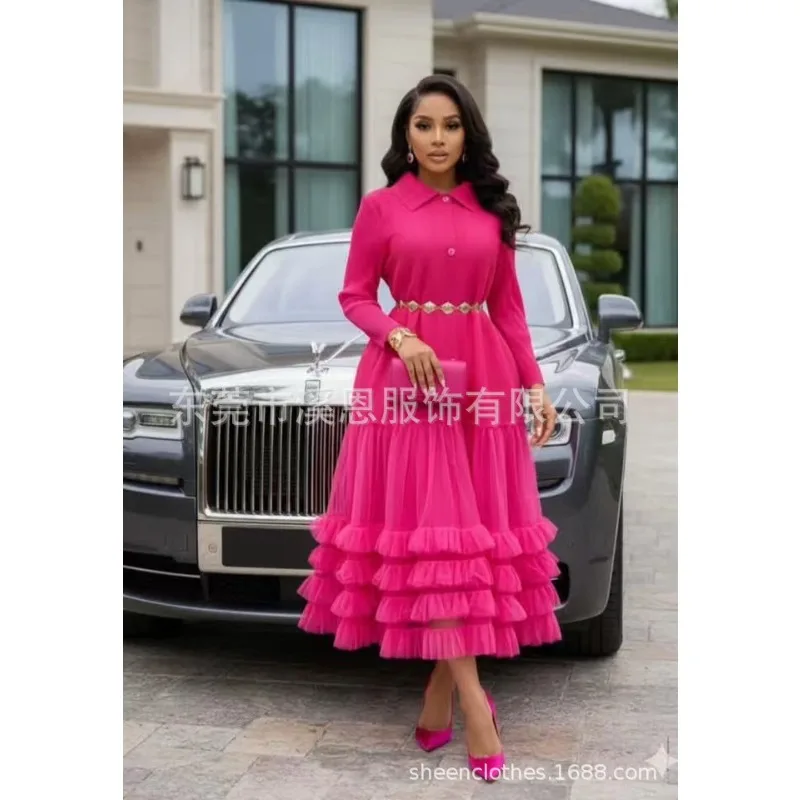 Miyake plissado vestidos de malha francesa plisse 2026 primavera nova moda plissados temperamento lapela casual fofo bolo dobrar vestidos femininos